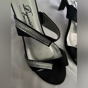 DEZARIO~MULES~ KITTEN HEELS~FAUX DIAMONDS~BLACK~9